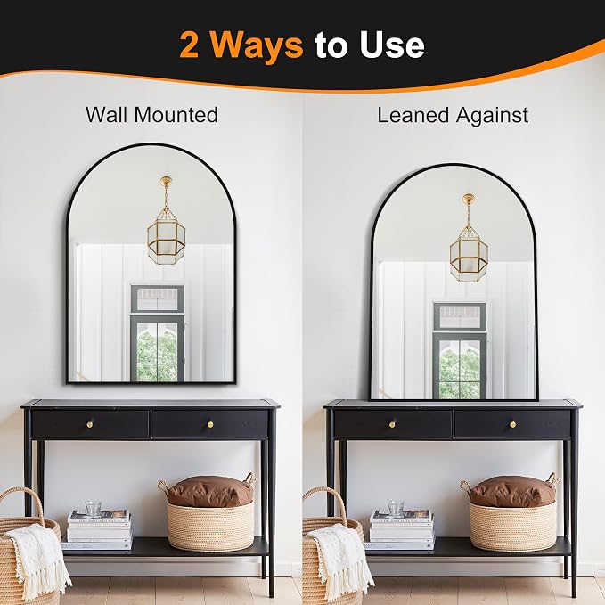 Arched Bathroom Mirror, Gold, 28"x40" | Wall Mounted, Vanity Mirror, For Bedroom, Living Room and Entryway