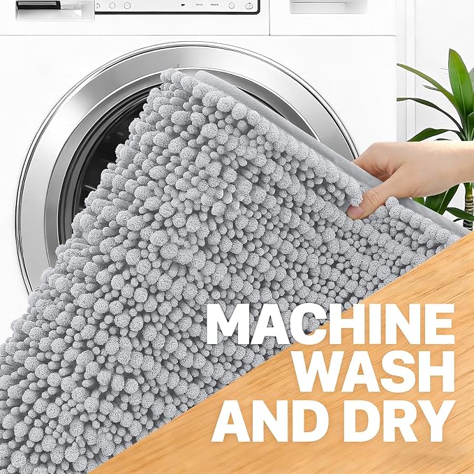 OLANLY Large Bathroom Rugs 40x32, Thick Soft Absorbent Chenille Bath Rugs | Light Grey, Quick-Drying Rubber Backing, Shaggy Bath Mat, Machine Washable for Floor, Tub and Shower, Home Decor Accessories