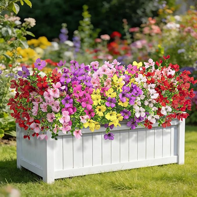 16 Pcs Multicolor Artificial Flowers for Outdoors Decorations | Realistic, silk flowers, faux plastic plants, UV resistant, for summer garden porch window vase indoor outdoor home decor