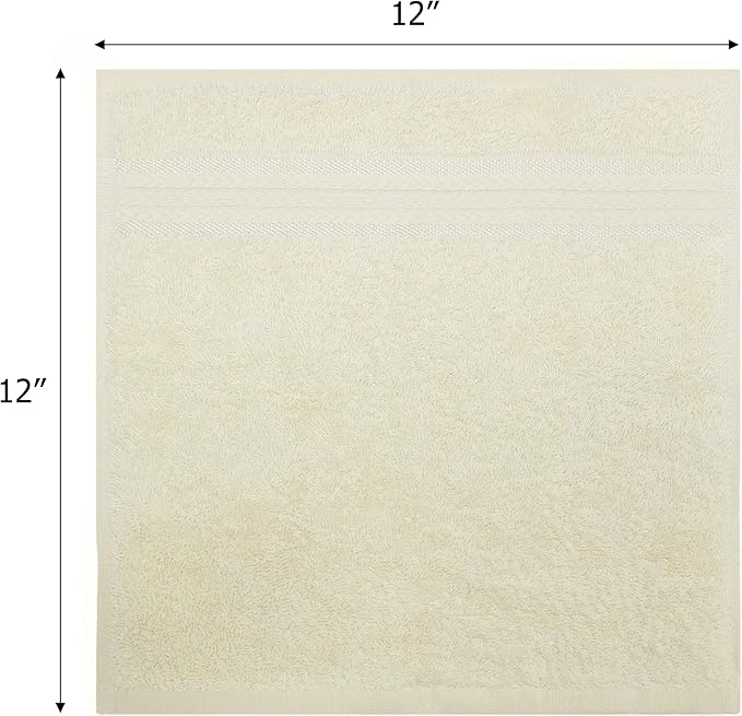 COTTON CRAFT Ultra Soft Washcloths -12 Pack- 12x12-100% Cotton Facecloths - Baby Wash Cloths - Absorbent Quick Dry Everyday Luxury Hotel Bathroom Kitchen Spa Gym Pool Camp Dorm - Easy Care - Ivory | Large 12x12 inch Ivory Wash Cloths - Plush 580 GSM Ab...
