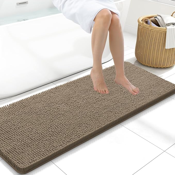 Arotive Bathroom Rugs 47x17, Soft Absorbent Shaggy Chenille Bath Rugs | Camel, Machine Washable Rubber Backing Bath Mats for Bathroom Floor Tub and Shower Home Decor Accessories