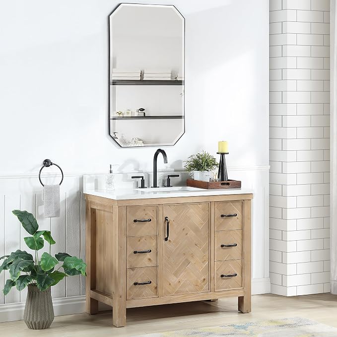 Javier 42" Single Bath Vanity in Antique Brown with Composite Stone Top and Mirror