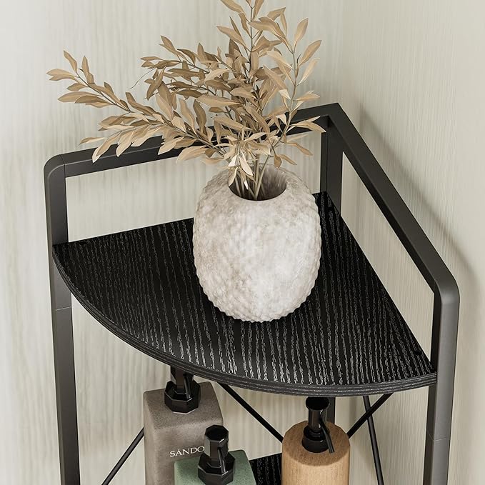6 Tier Corner Shelf Stand, 78" H Tall Corner Bookshelf, Black | Industrial Metal Corner Shelf for Living Room Decor, Plant Stand Display Shelf for Bedroom, Bathroom, Small Spaces