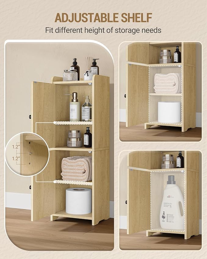 Hzuaneri Bathroom Storage Cabinet, Small Corner Floor Cabinet with 2 Doors | Narrow Toilet Paper Cabinets with Adjustable Shelf, Bathroom Organizer for Small Spaces, 7.9"D x 9.8"W x 29.5"H Rattan Yellow
