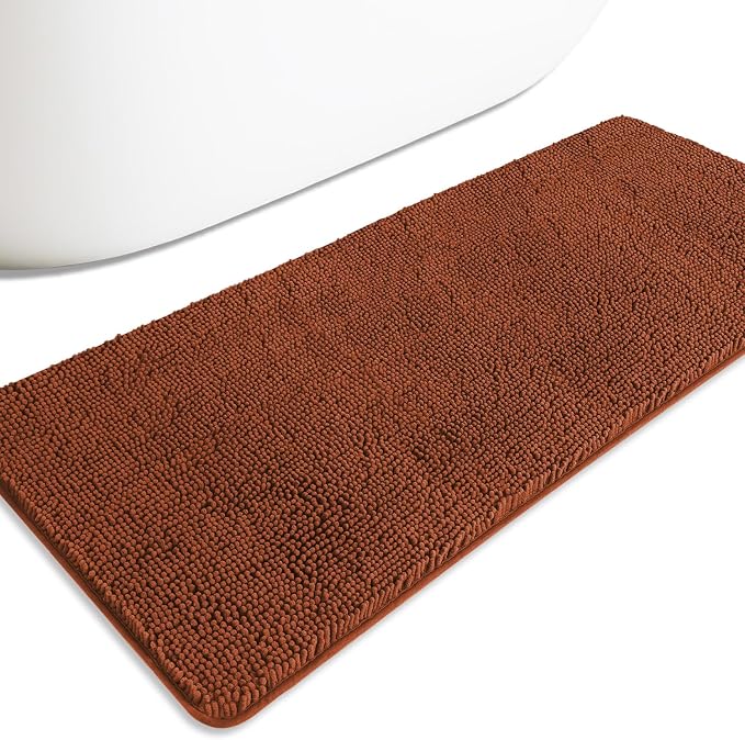 Bathroom Runner Rug 24 x 60 Inch – Extra Large Long Bath Mat | Absorbent and Washable Thick Chenille Bath Rug Non-Slip Runner Rug for Bathroom Floor, Shower, Sink(Rust)
