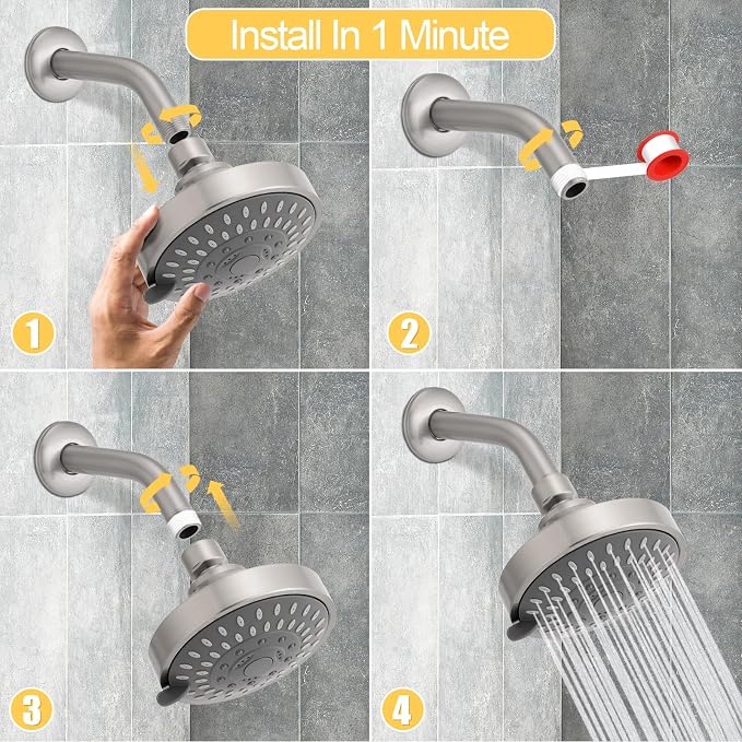AISOSO High Pressure Rain Shower Head 2PCS 5 Modes 4.1 Inch Brushed Nickel | Low Water Pressure Compatible, Powerful Spray Fixed Showerhead for a Relaxing Indoor & Outdoor Shower