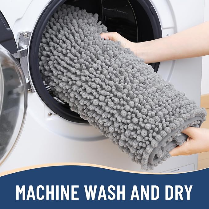 Arotive Bathroom Rugs Mat 47x20, Soft Absorbent Chenille Shaggy Bath Mat | Light Grey, Machine Wash Dry, Bath Rugs for Bathroom Floor, Tub and Shower, Home Decor Accessories