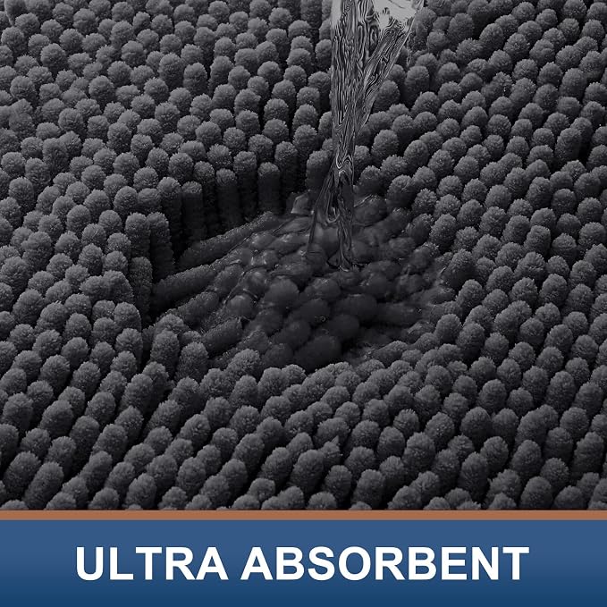 Smiry Bathroom Rugs 47X20, Luxury Chenille Extra Soft Absorbent Bath Mat | Charcoal Grey, Machine Washable Non-Slip Plush Bath Mats for Bathroom, Tub, Shower, and Floor, Home Decor