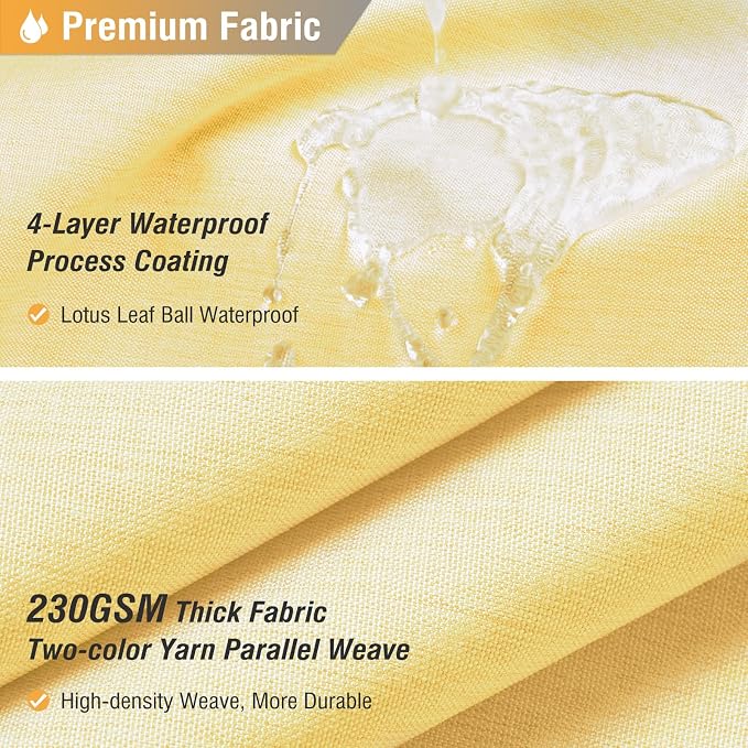 Yellow Linen Textured Waterproof Thick Fabric Shower Curtain, 72x72 | 230GSM Polyester, Heavy Duty Cloth, Weighted Hem, 12 Plastic Hooks, Modern Hotel Style, Machine Washable, Bathroom Decor
