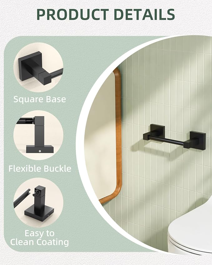 Ruacq Toilet Paper Holder Matte Black Double Post Pivoting Square Tissue Holders Roll Holder Hangers Toilet Paper Modern Wall Mounted, Commercial Bathroom Toilet Paper Roll Holder