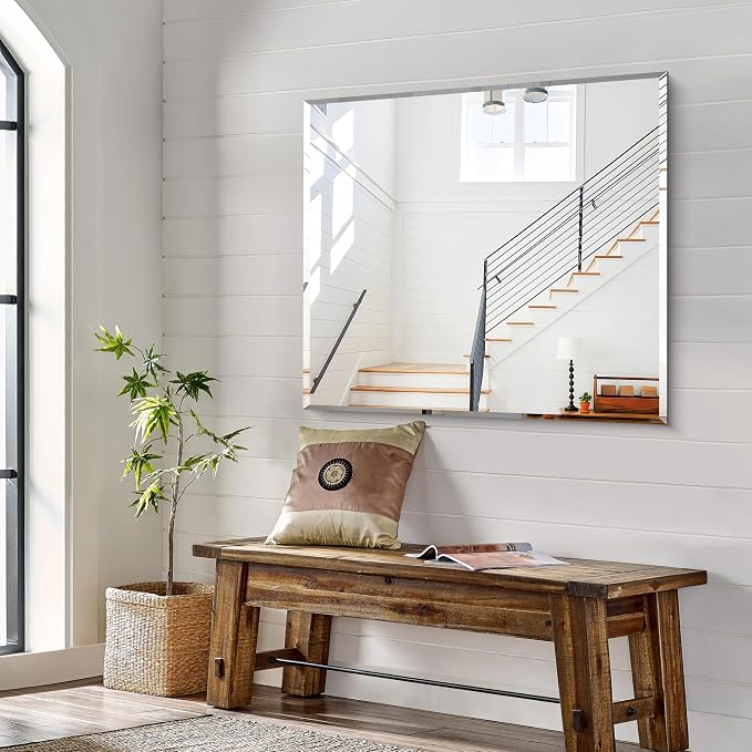 KOCUUY Beveled Mirror, 40x36 Inch Large Frameless Bathroom Mirror for Over Sink, Upgraded Shatterproof Beveled Unframed Design Mirror for Bathroom, Bedroom, Hang Horizontal/Vertical
