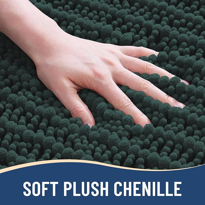 Arotive Bathroom Rugs Mat 40x24, Soft Absorbent Chenille Shaggy Bath Mat | Dark Green, Machine Wash Dry, Bath Rugs for Bathroom Floor, Tub and Shower, Home Decor Accessories