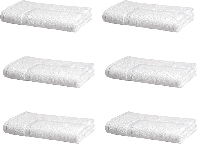 Amazon Basics Premium 100% Cotton Absorbent Soft Bath Mat, Machine Washable, 684 GSM, 20" x 30", White, Hotel Spa Bathmats, 6-Pack (Previously AmazonCommercial)