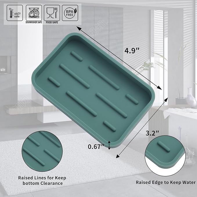 MicoYang Silicone Kitchen Sink Organizer Tray for Multiple Usage,Easy Clean Sponges Holder for Kitchen Bathroom Counter or Sink,Dish Soap Dispenser,Scrubber,Bottle,Cup Green 4.9”x 3.2”