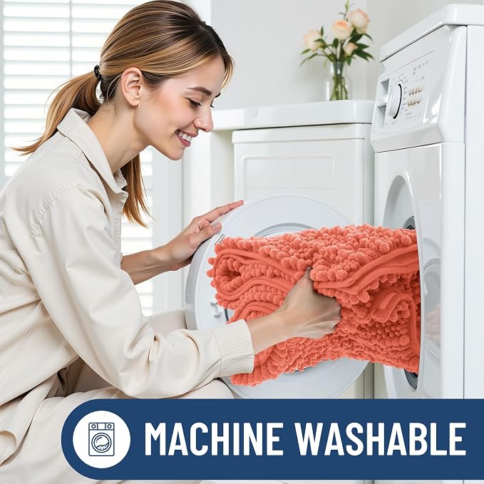 Smiry Bathroom Rugs 34X21, Extra Soft Rubber Backing Chenille Bath Mats | Coral Machine Washable Non Slip Quick Dry Bath Mats for Bathroom Floor, Tub, Shower, Home Decor Accessories