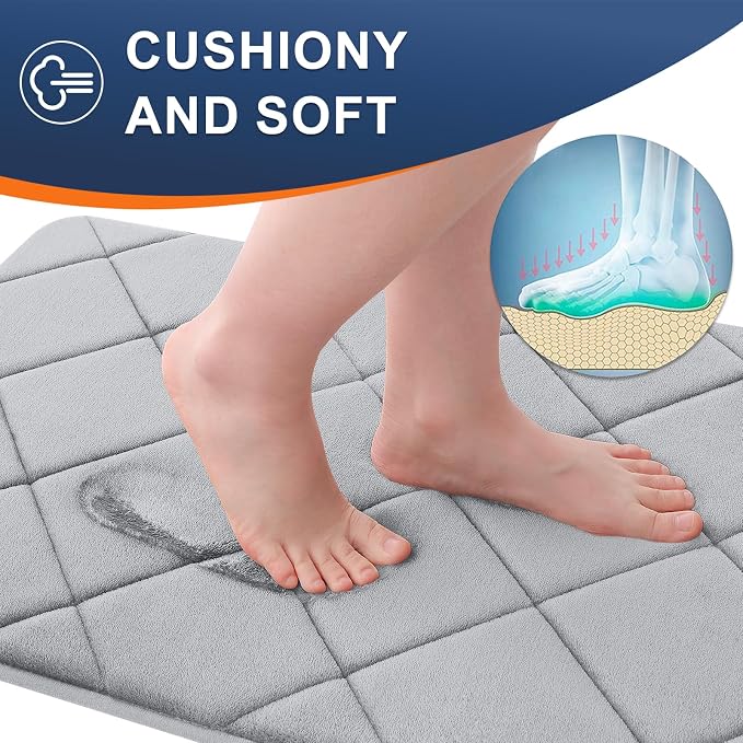 OLANLY Memory Foam Bath Mat 44x24, Ultra Soft and Absorbent Bathroom Rugs | Light Gray, Quick Dry, Machine Washable Shower Bath Rugs, Comfortable Bath Carpet for Bathroom Floor, Tub and Shower