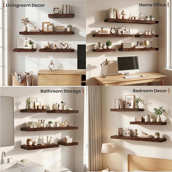 Vivelove Square Floating Shelves 12x12” Set of 2, Rustic Brown | Easy Install with Hardware, Invisible Brackets, No Sagging, Living Room Display Shelf, 2" Thick，Engineered Wood