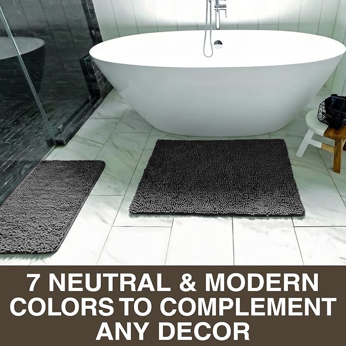 Neater Home Plush Bathroom Rugs 24x17 Thick Chenille Quick Dry Microfiber Absorbent Bath Mat, Soft Bath Rugs, Machine Washable Bathroom Floor Mat for Tub Shower Sink, Home Decor Accessories, Charcoal