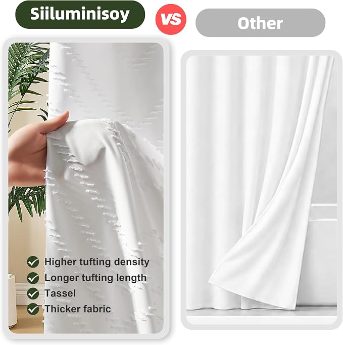 Siiluminisoy 78 Inch Shower Curtain White Shower Curtain Fabric 72x78 Shower Curtains Cloth Textured Tufted Chevron Elegant Shower Curtains Waterproof for Bathroom
