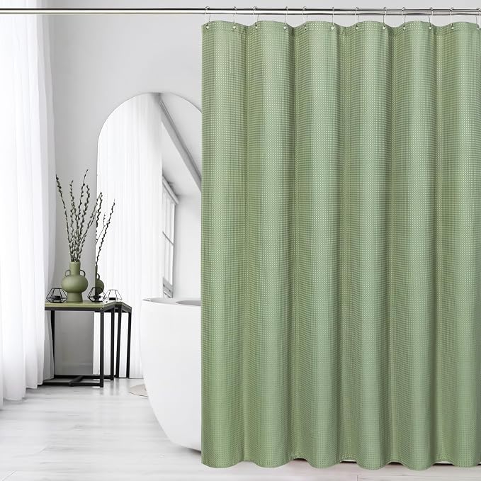 Sage Green Fabric Shower Curtain, 72 X 72 | Cloth-Textured Shower Curtain for Bathroom - Soft Cloth & Hotel Spa Luxury, Water Repellent, Machine Washable