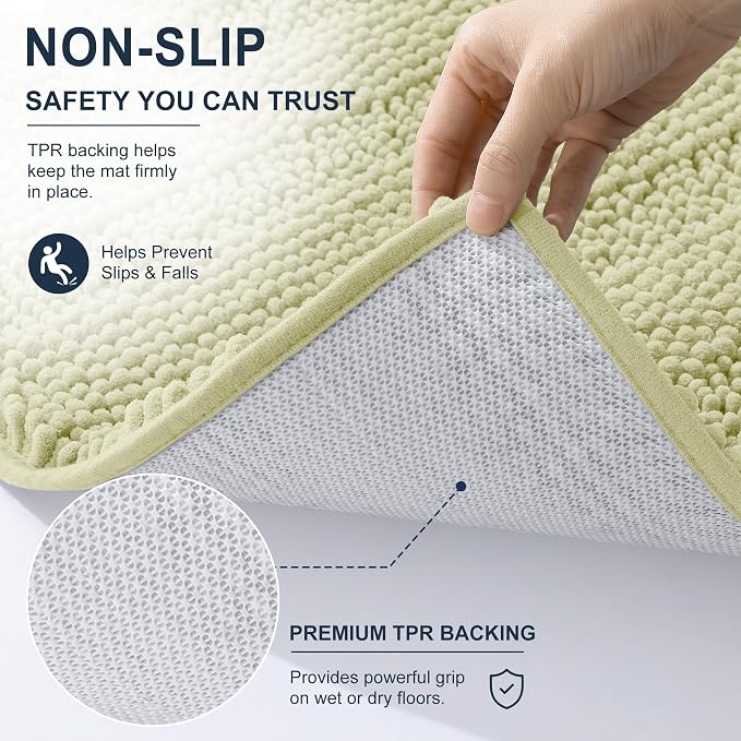 Smiry Thick Chenille Bathroom Rugs 36x24, Soft Absorbent Bath Mat, Vanilla | Quick‑Dry & Machine Washable, Non‑Slip Bath Carpet, Striped Bath Rugs for Tub & Shower, Modern Home Decor Accessories