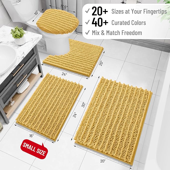 Arotive Bathroom Rugs Mat 47x24, Soft Absorbent Chenille Shaggy Bath Mat | Yellow, Machine Wash Dry, Bath Rugs for Bathroom Floor, Tub and Shower, Home Decor Accessories