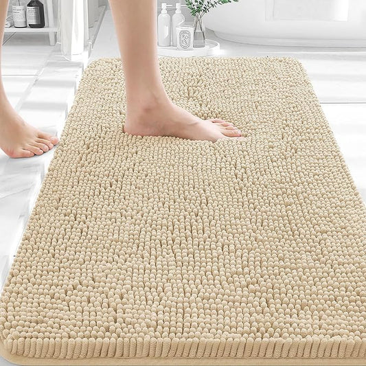 OLANLY Bathroom Rugs 35x24, Extra Soft Absorbent Chenille Bath Rugs | Beige, Quick-Drying Rubber Backing, Machine Washable Bath Mat for Bathroom Floor, Tub and Shower, Home Decor Accessories