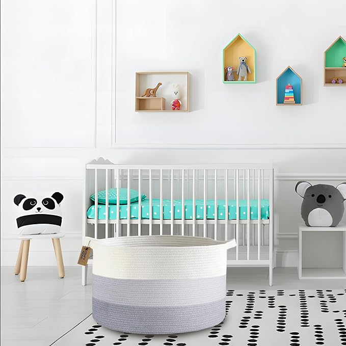COMFY-HOMI XXXL Large Laundry Basket, Cotton Rope Nursery Woven Basket for Storage, Blanket Baskets Living Room Laundry Hamper, Dog Toy Storage Organizer, Home Decor