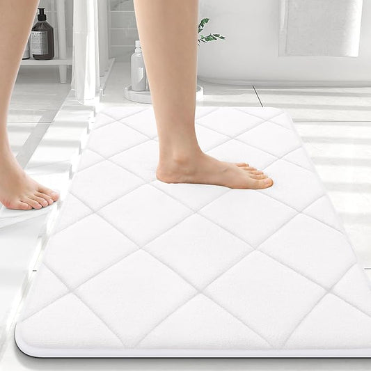 OLANLY Memory Foam Bath Mat 36x24, Ultra Soft and Absorbent Bathroom Rugs | White, Quick Dry, Machine Washable Shower Bath Rugs, Comfortable Bath Carpet for Bathroom Floor, Tub and Shower