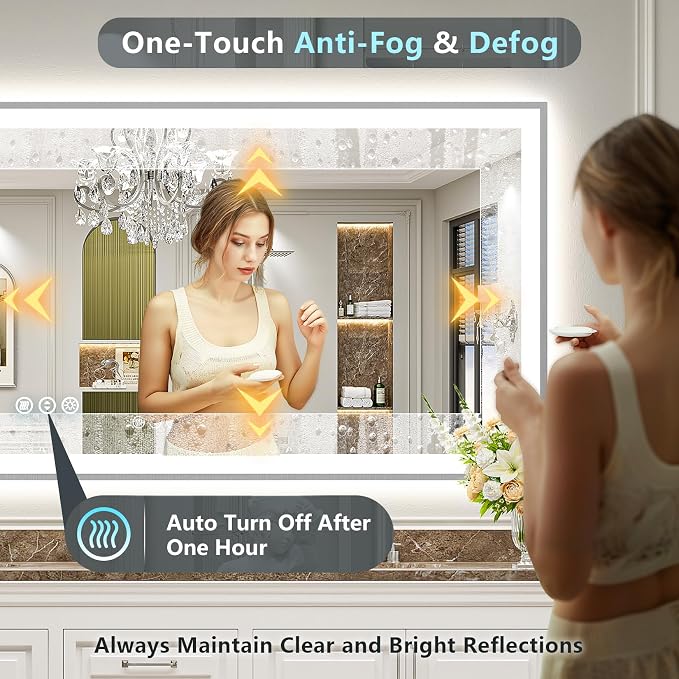 84x32 Inch Brushed Nickel LED Bathroom Mirror, Backlit & Front Lit | Silver Framed Anti-Fog Lighted Vanity Mirror with Lights, 3 Color Dimmable, Memory, HD Tempered Glass, CRI95, IP54, UL Listed