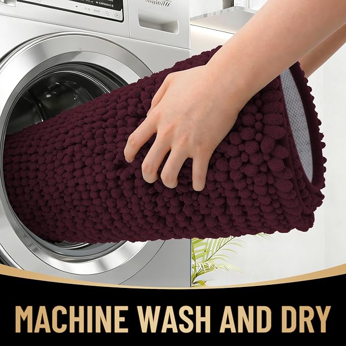 OLANLY Thick Chenille Absorbent Bathroom Rugs Mat 30x20, Black Cherry | Soft Bath Rugs, Rubber Backing, Machine Wash Dry, Bath Mats for Bathroom, Tub and Shower, Home Decor Accessories
