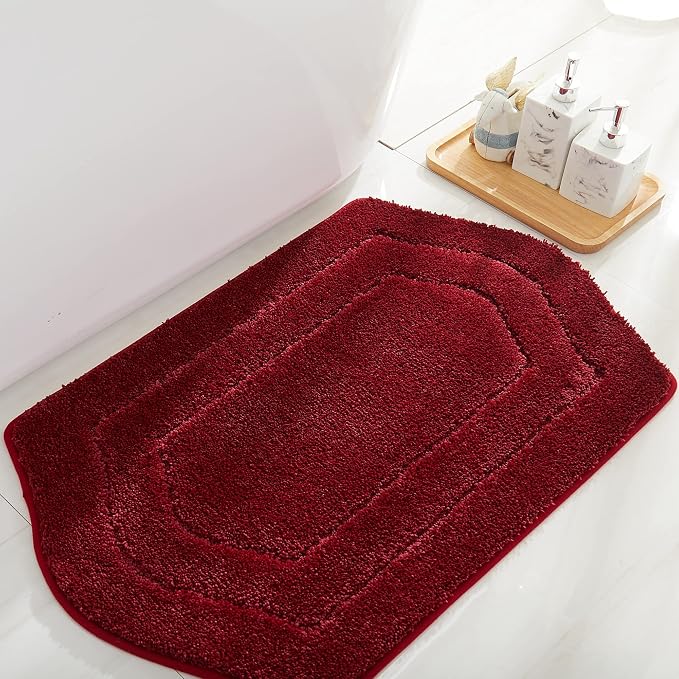 COSY HOMEER Non-Slip Bath Mat Extra Thick Absorbent Plush Washable | 17"x27" Red Non-Slip Extra Thick Plush Absorbent Machine Washable Bath Mat Bathroom Rug Floor Tub Shower
