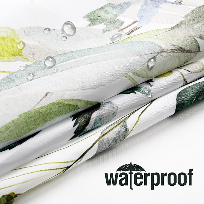 Sage Green Eucalyptus Shower Curtain, Floral Print, 60x72 | Watercolor Plant Leaves Floral Print, Stall Waterproof Fabric Bathroom Decor, Machine Washable, Rustproof Grommets