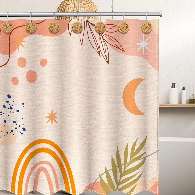 Colingmill 12 Pcs Boho Knots Shower Curtain Hooks Home Decorative Shower Rings Woven Wicker Ratten Decorative for Bathroom Farmhouse Curtain Hangers Accessories(Wood Color)