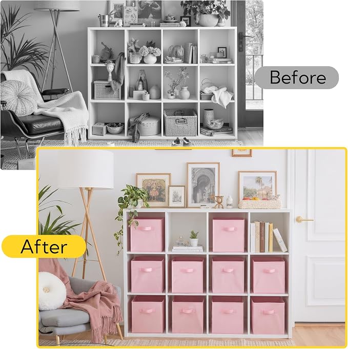 Cupic Cupid 10-Pack 11x11 Collapsible Storage Cubes, Fabric Bins, Pink | Foldable, Reinforced Front Handle, Holds Clothes, Toys, Blankets and More, Fits Closet, Shelves, Nursery, Bedroom