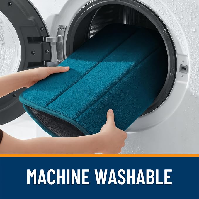 OLANLY Memory Foam Bath Mat 24x16, Super Soft and Absorbent Bathroom Rugs | Peacock Blue, Quick Dry Bath Rug, Machine Washable Shower Floor Mats, Bathmat Carpet for Bathroom Floor, Tub and Shower