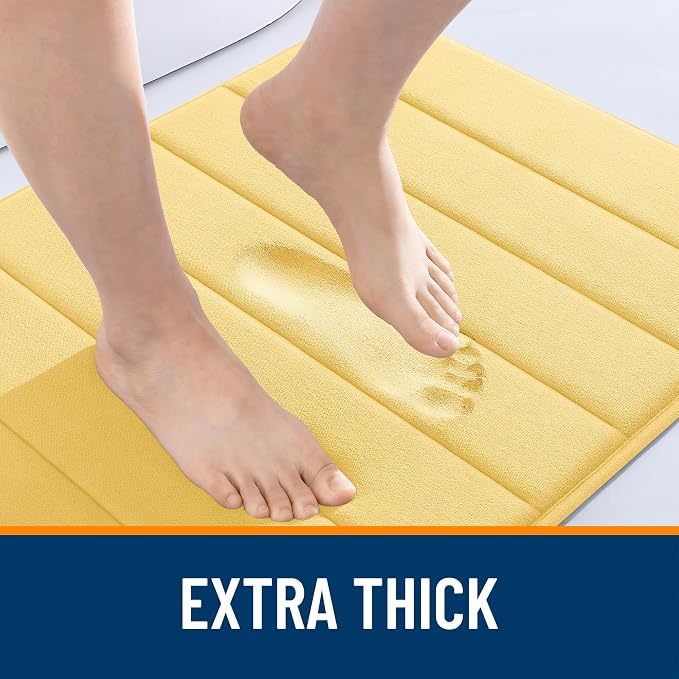 OLANLY Memory Foam Large Bath Mat 70x46, Super Soft Absorbent Bathroom Rugs | Yellow, Quick Dry Bath Rug, Machine Washable Shower Floor Mats, Bathmat Carpet for Bathroom Floor, Tub and Shower