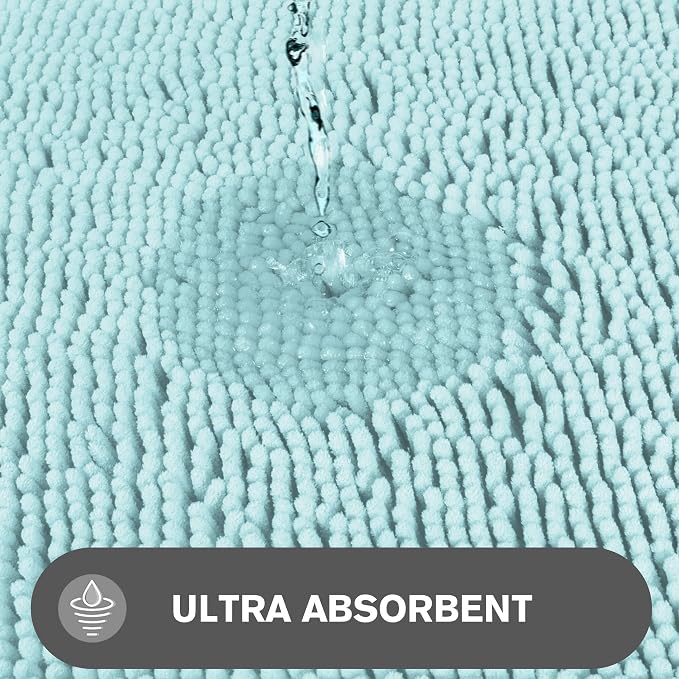 Aqua Bathroom Rugs – Absorbent and Washable Bath Mat, Non-Slip, Thick Soft Chenille Bath Rugs for Bathroom Floor, Shower, Sink - 17" x 24"