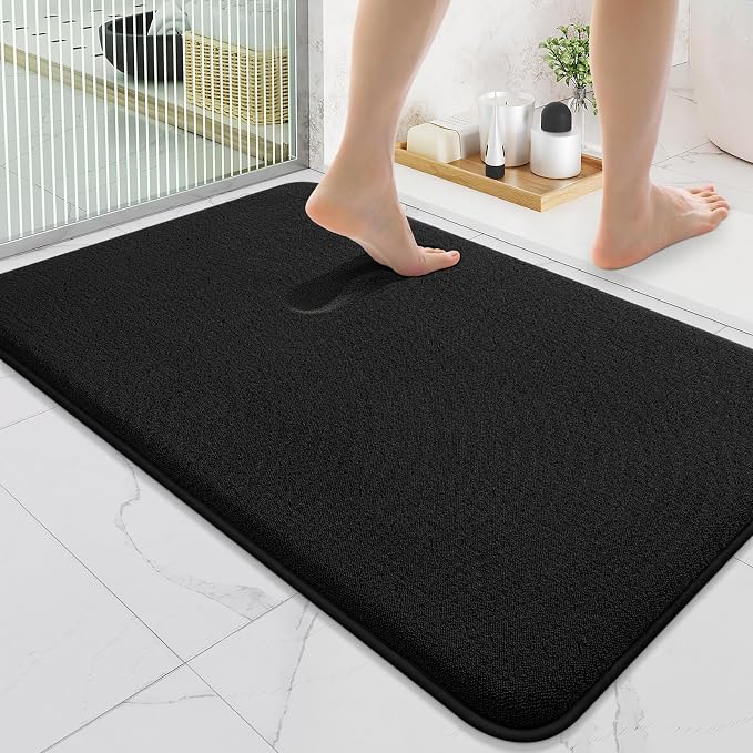 Smiry Memory Foam Bath Mat 36x24, Extra Soft Absorbent Bathroom Rugs | Black Quick Dry, Machine Washable Bath Mats for Bathroom, Shower, Tub and Home Decor Accessories