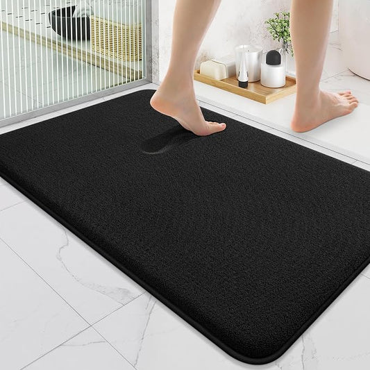 Smiry Memory Foam Bath Mat 36x24, Extra Soft Absorbent Bathroom Rugs | Black Quick Dry, Machine Washable Bath Mats for Bathroom, Shower, Tub and Home Decor Accessories