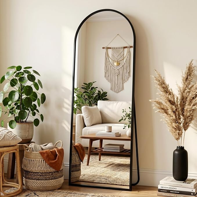 Full Length Mirror, 59" x 18" Arched Full Body Mirror Large Standing Floor Mirrors, Mirrors for Bedroom, Bathroom, Living Room Standing or Wall Leaning, Black