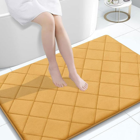 OLANLY Memory Foam Bath Mat 47x32, Ultra Soft and Absorbent Bathroom Rugs | Yellow, Quick Dry, Machine Washable Shower Bath Rugs, Comfortable Bath Carpet for Bathroom Floor, Tub and Shower