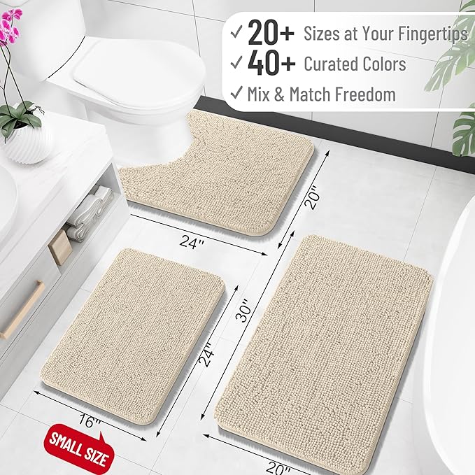OLANLY Toilet Rugs U-Shaped 24x20, Soft Absorbent Chenille Contour Rugs | Sand, Quick-Drying Rubber Backing, Machine Washable Non-Slip Shaggy Bathroom Mat for Toilet, Home Decor Accessories