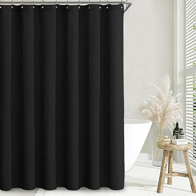 Black Boho Cotton Shower Curtain Arch,72" W x 72" L | Minimalist Shower Curtain for Bathroom