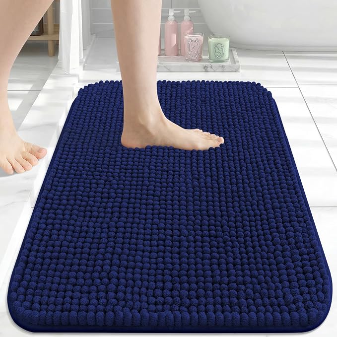 Arotive Chenille Bathroom Rugs 24x16, Soft Absorbent Bath Mat, Navy | Rubber Backing, Machine Washable Dry Bath Mats for Bathroom Floor, Tub and Shower, Home Decor Accessories