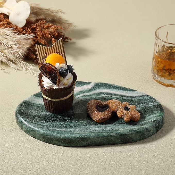 Green Marble Cloud Shape Vanity Tray, Serving Stone Key Tray for Home Decor, 10" x 7" Luxurious Natural Marble Storage Trays for Bathroom, Stone Plate Holder for Perfume, Candle and Jewelry