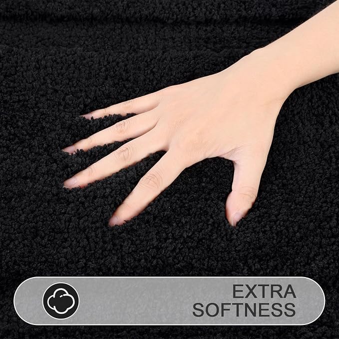 SHACOS Soft Microfiber Bathroom Rugs Set of 2 Pieces, Black | 47x20 + 32x20, Absorbent Plush Bath Rugs, Non Slip Washable Shaggy Bath Mats, Fluffy Bathroom Runner Floor Mats Shower Rug