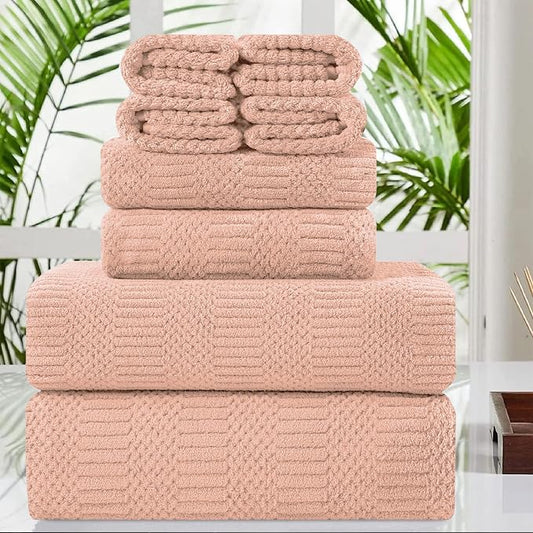 8 Pcs Pink Oversized Bath Towel Set-2 Extra Large Bath Sheets,2 Hand Towels,4 Washcloths-600GSM Soft Highly Absorbent Quick Dry Beach Chair Towels