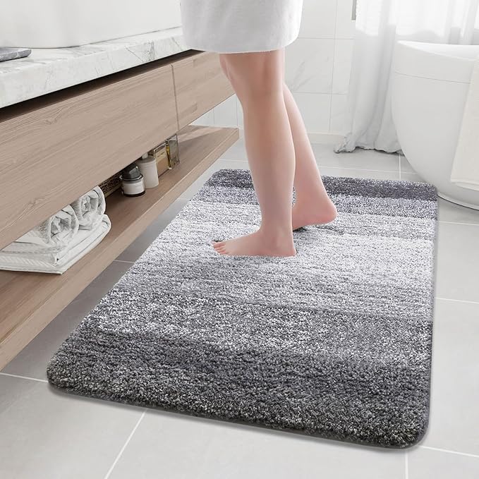 Arotive Microfiber Bathroom Rugs, Shaggy Soft Absorbent Bath Rug, 47x32 | Grey, Rubber Backing Thick Plush Machine Washable Dry Bath Mats for Bathroom, Tub and Shower, Rectangular