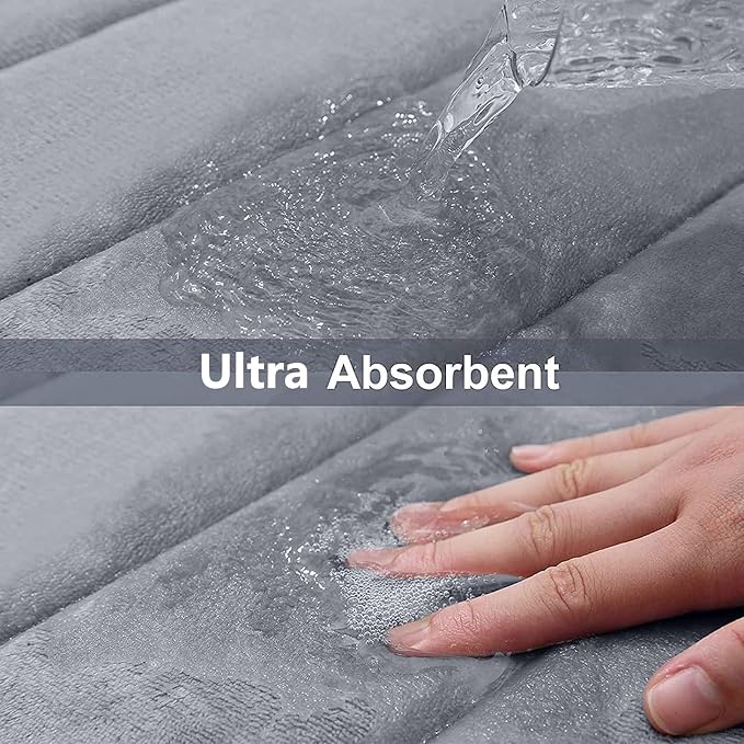 Buganda Memory Foam Bath Mat 30 x 20, Ultra Soft Absorbent Bathroom Rugs | Medium Grey, Machine Washable Quick Dry Bath Mats for Bathroom Floor, Shower and Tub, Home Decor Accessories